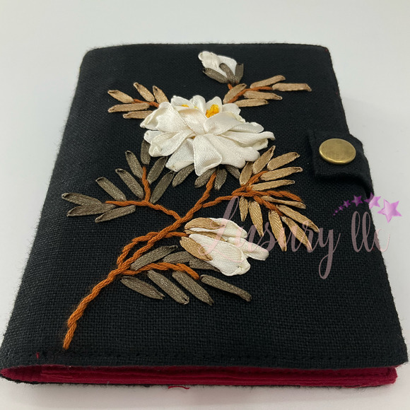 Peony Embroidery Passport Wallet, Birthday Gift, Versatile Washable, Black - Picture 2 of 13
